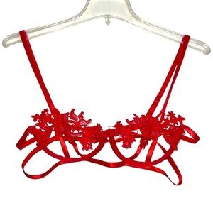 Red Lacey Hollow Out Strappy Sexy Bra Size Large